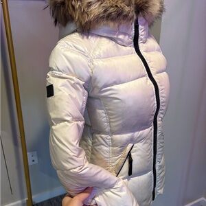 SAM. Women's Off-White Puffer Jacket with  Fur Trim